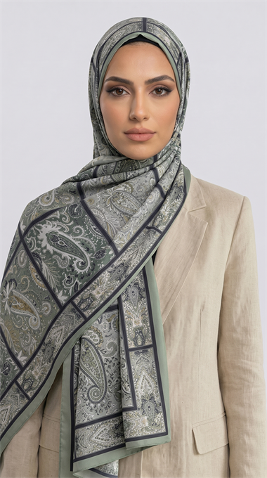PAİSLEY DESENLİ COTTON ŞAL - YEŞİL / SİYAH 