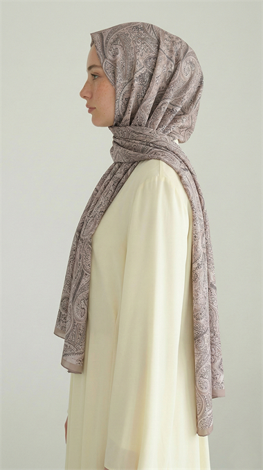 PERA DESENLİ COTTON ŞAL - BEJ / PUDRA