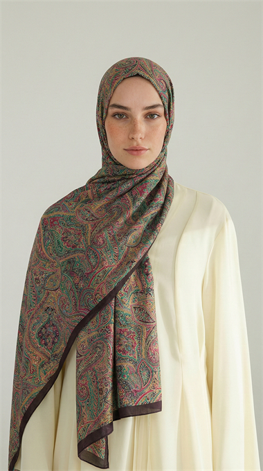PERA DESENLİ COTTON ŞAL - KAHVERENGİ / YEŞİL