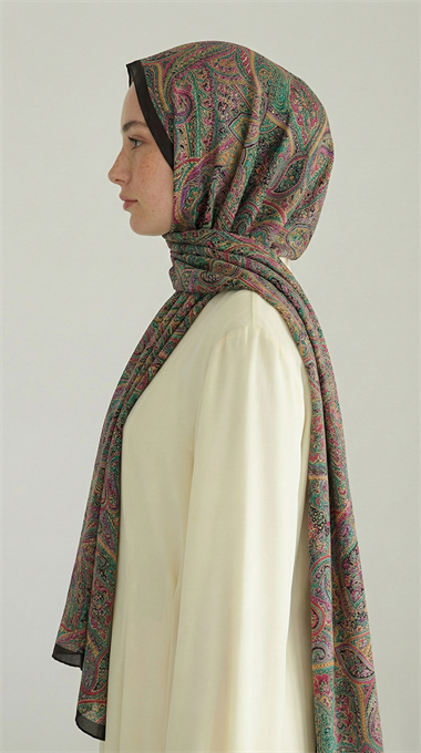 PERA DESENLİ COTTON ŞAL - KAHVERENGİ / YEŞİL