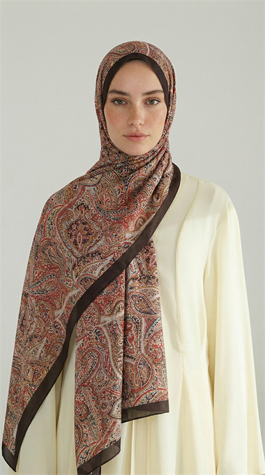 PERA DESENLİ COTTON ŞAL - KIRMIZI / ACI KAHVE 