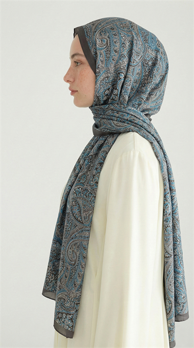 PERA DESENLİ COTTON ŞAL - LACİVERT 