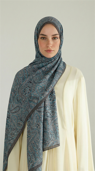 PERA DESENLİ COTTON ŞAL - LACİVERT 