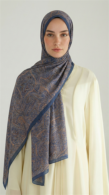 PERA DESENLİ COTTON ŞAL - LACİVERT
