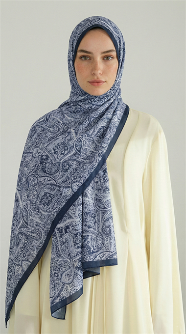 PERA DESENLİ COTTON ŞAL - LACİVERT