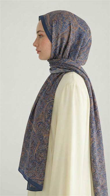PERA DESENLİ COTTON ŞAL - LACİVERT