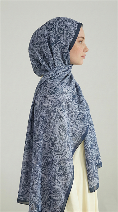 PERA DESENLİ COTTON ŞAL - LACİVERT