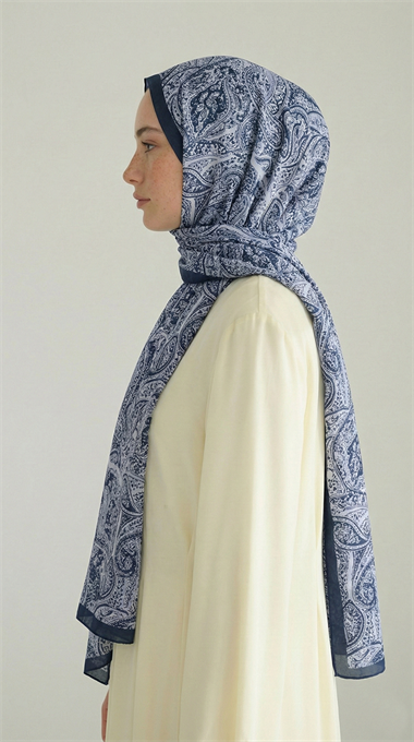 PERA DESENLİ COTTON ŞAL - LACİVERT
