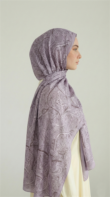 PERA DESENLİ COTTON ŞAL - LİLA / KREM