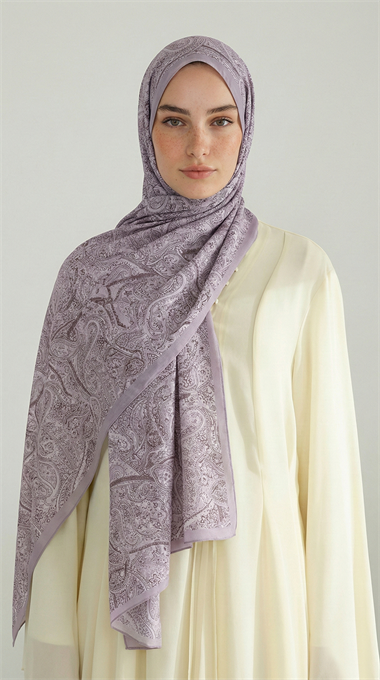 PERA DESENLİ COTTON ŞAL - LİLA / KREM