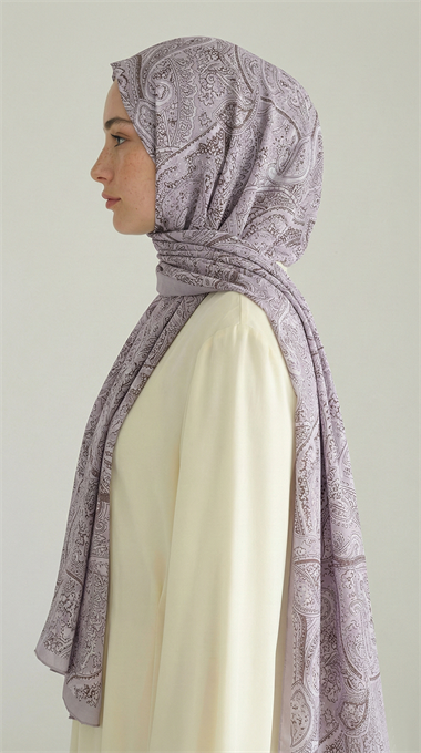 PERA DESENLİ COTTON ŞAL - LİLA / KREM