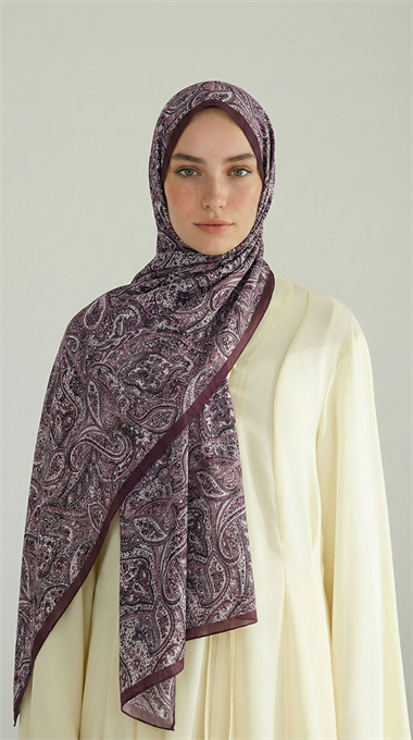 PERA DESENLİ COTTON ŞAL - MOR