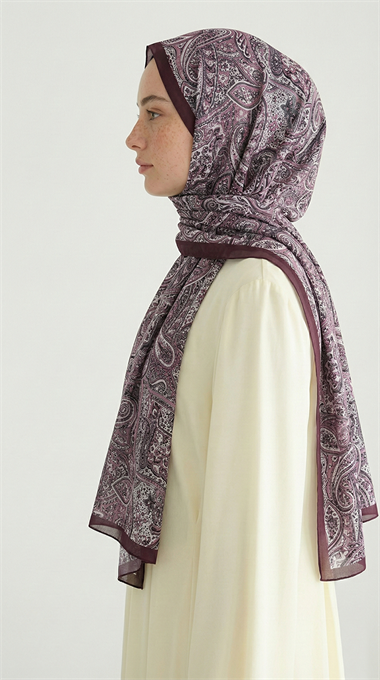 PERA DESENLİ COTTON ŞAL - MOR