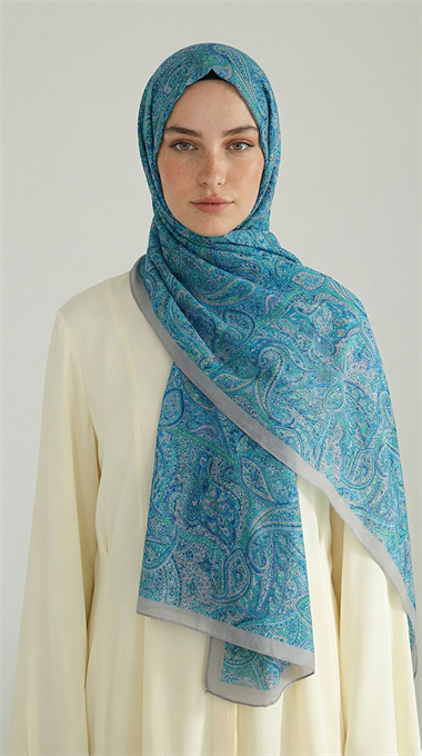 PERA DESENLİ COTTON ŞAL - SU YEŞİLİ