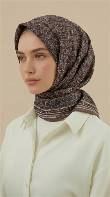 PETRA 120 * 120 CM COTTON ŞAL EŞARP - ACI KAHVE / BEJ