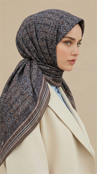 PETRA 120 * 120 CM COTTON ŞAL EŞARP - ACI KAHVE / BEJ