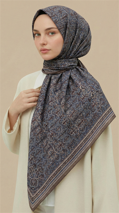 PETRA 120 * 120 CM COTTON ŞAL EŞARP - ACI KAHVE / BEJ