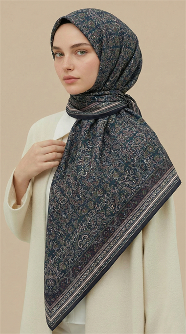 PETRA 120 * 120 CM COTTON ŞAL EŞARP - HAKİ / SİYAH