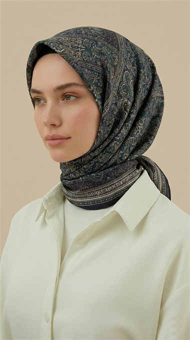 PETRA 120 * 120 CM COTTON ŞAL EŞARP - HAKİ / SİYAH