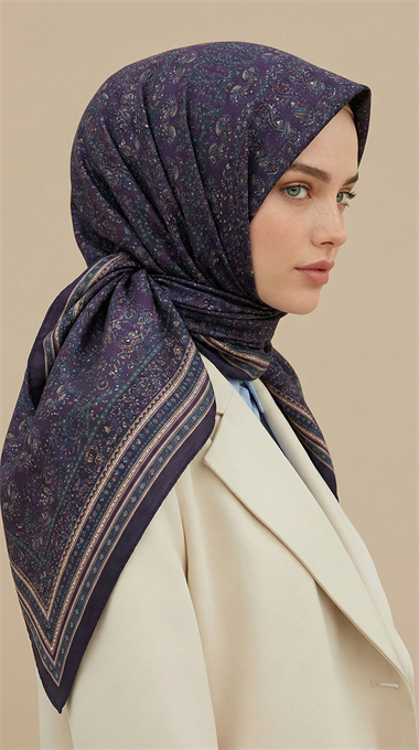 PETRA 120 * 120 CM COTTON ŞAL EŞARP - MOR / LACİVERT