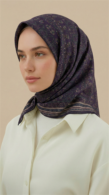 PETRA 120 * 120 CM COTTON ŞAL EŞARP - MOR / LACİVERT