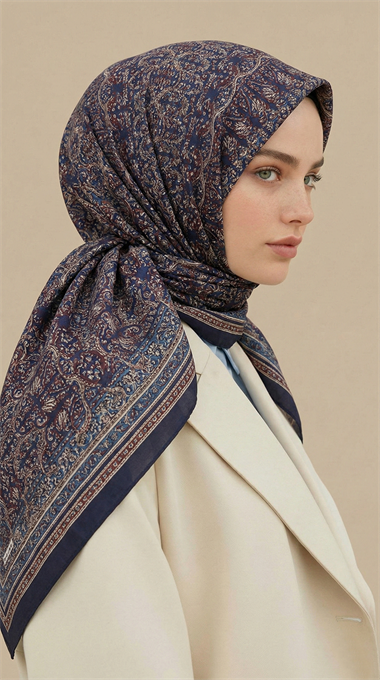 PETRA 120 * 120 CM COTTON ŞAL EŞARP - MOR / LACİVERT 