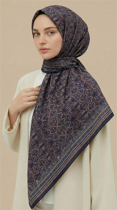 PETRA 120 * 120 CM COTTON ŞAL EŞARP - MOR / LACİVERT 