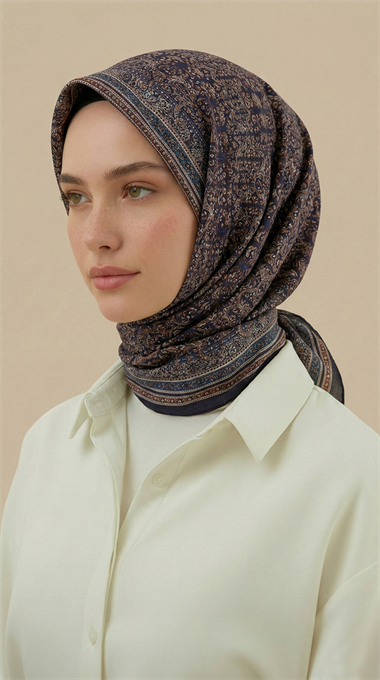 PETRA 120 * 120 CM COTTON ŞAL EŞARP - MOR / LACİVERT 