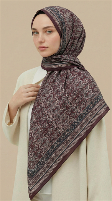 PETRA 120 * 120 CM COTTON ŞAL EŞARP - MÜRDÜM