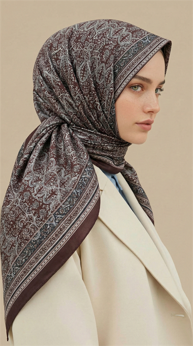PETRA 120 * 120 CM COTTON ŞAL EŞARP - MÜRDÜM