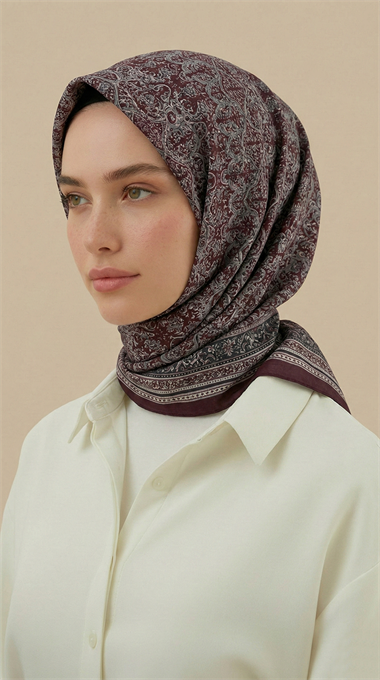 PETRA 120 * 120 CM COTTON ŞAL EŞARP - MÜRDÜM