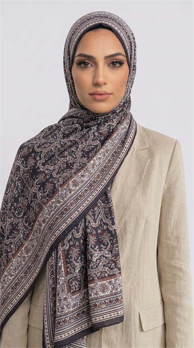 PETRA DESENLİ COTTON ŞAL - HARDAL / SİYAH 