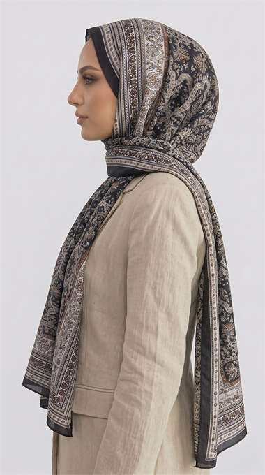 PETRA DESENLİ COTTON ŞAL - HARDAL / SİYAH 