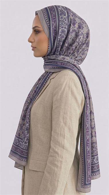 PETRA ETNİK DESEN COTTON ŞAL -  BEJ / LİLA