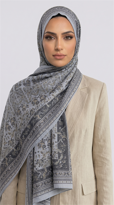 PETRA ETNİK DESEN COTTON ŞAL -  GRİ / ANTRASİT GRİ 