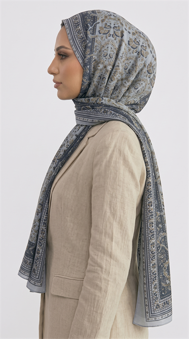 PETRA ETNİK DESEN COTTON ŞAL -  GRİ / ANTRASİT GRİ 