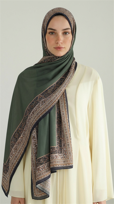 PETRA ETNİK DESEN COTTON ŞAL -  HAKİ
