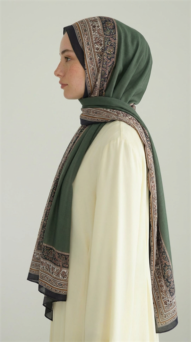 PETRA ETNİK DESEN COTTON ŞAL -  HAKİ