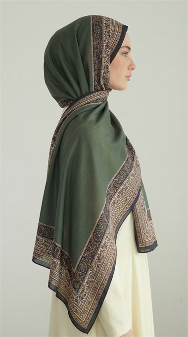PETRA ETNİK DESEN COTTON ŞAL -  HAKİ