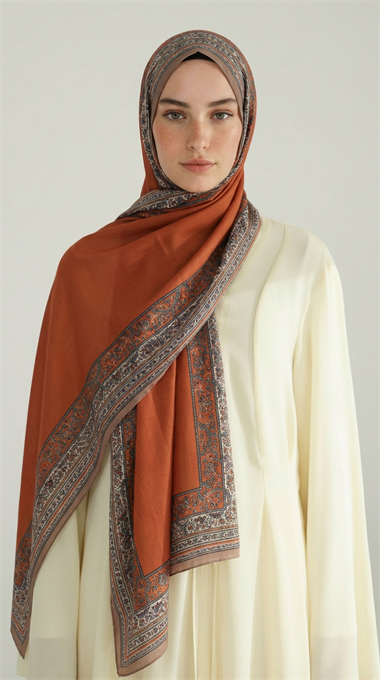 PETRA ETNİK DESEN COTTON ŞAL -   KİREMİT