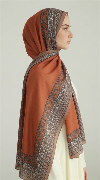 PETRA ETNİK DESEN COTTON ŞAL -   KİREMİT