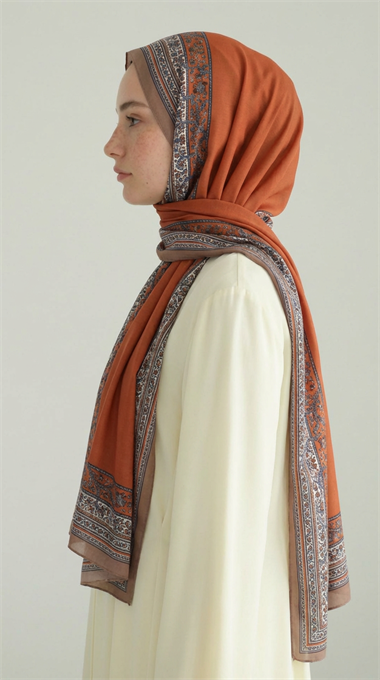 PETRA ETNİK DESEN COTTON ŞAL -   KİREMİT