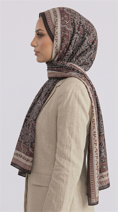 PETRA ETNİK DESEN COTTON ŞAL -  KIRMIZI / ACI KAHVE
