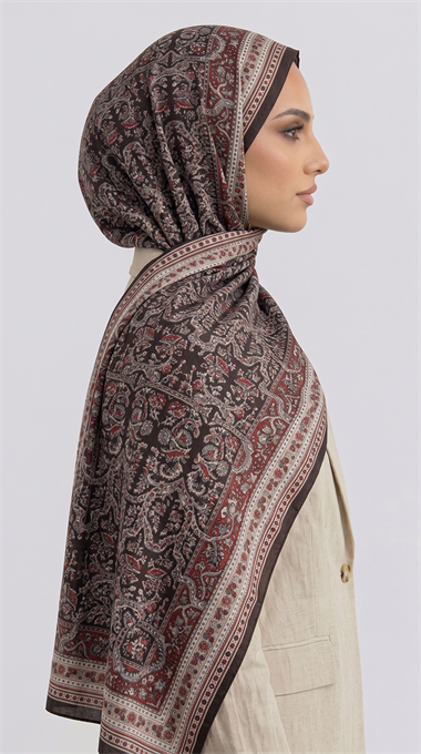 PETRA ETNİK DESEN COTTON ŞAL -  KIRMIZI / ACI KAHVE