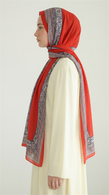 PETRA ETNİK DESEN COTTON ŞAL -  KIRMIZI