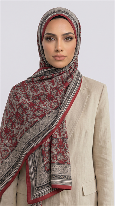 PETRA ETNİK DESEN COTTON ŞAL -  KREM / KIRMIZI