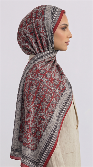 PETRA ETNİK DESEN COTTON ŞAL -  KREM / KIRMIZI