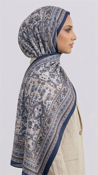 PETRA ETNİK DESEN COTTON ŞAL -  KREM / MAVİ 