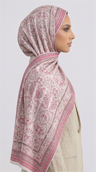 PETRA ETNİK DESEN COTTON ŞAL -  KREM / PEMBE