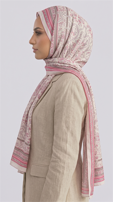 PETRA ETNİK DESEN COTTON ŞAL -  KREM / PEMBE